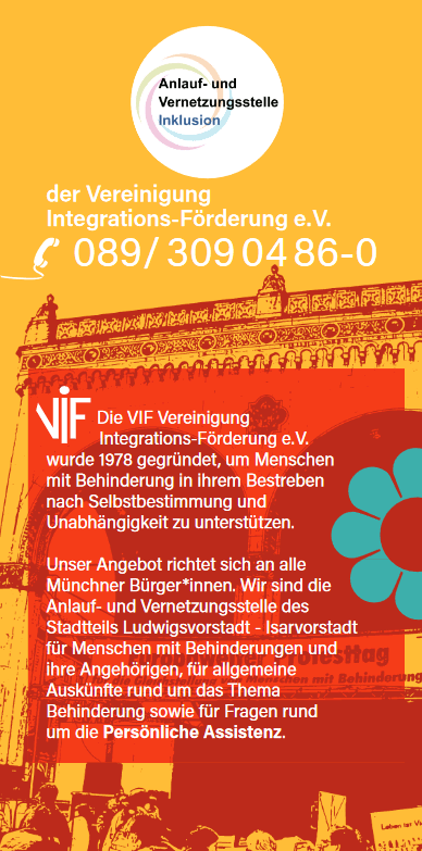 Flyer mit Text, Menschen mit Behinderung demonstrieren vor der Feldherrenhalle in München